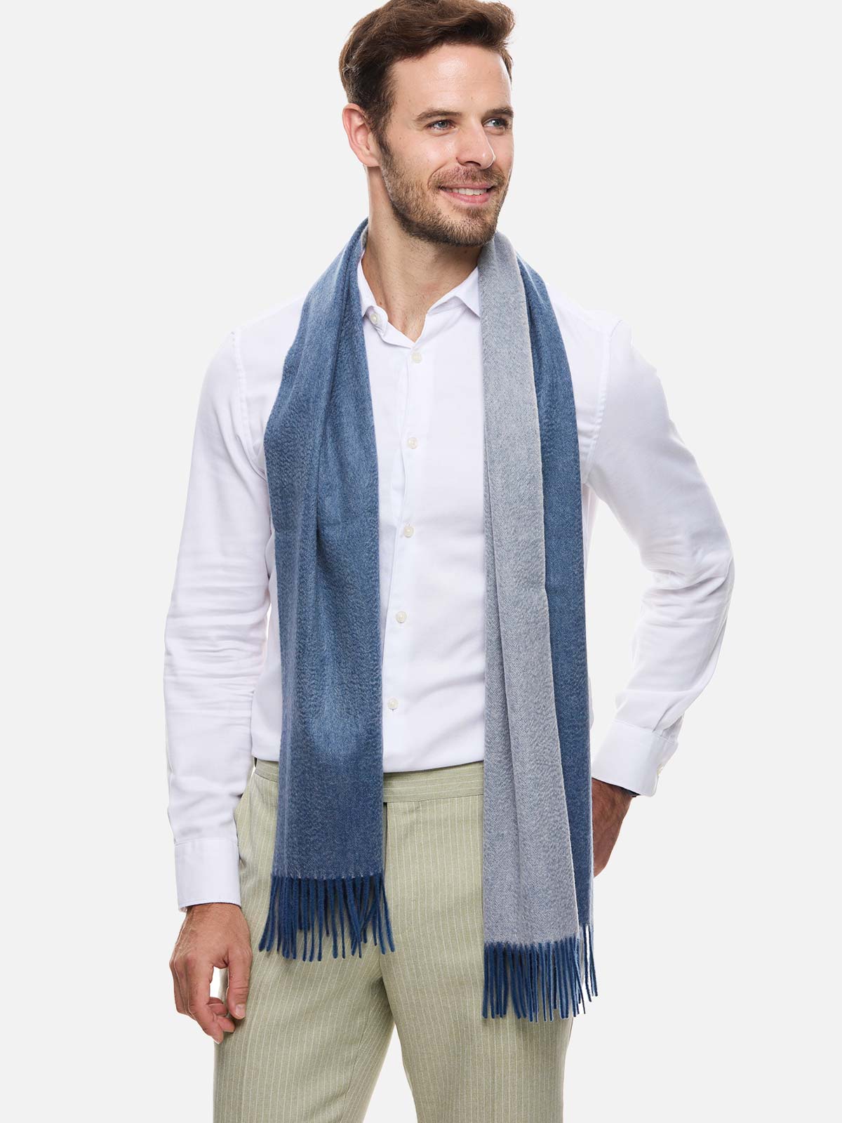 Dark Blue Reversible Mens Cashmere Scarf