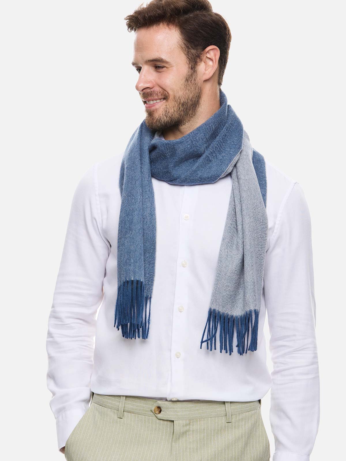 Dark Blue Reversible Mens Cashmere Scarf