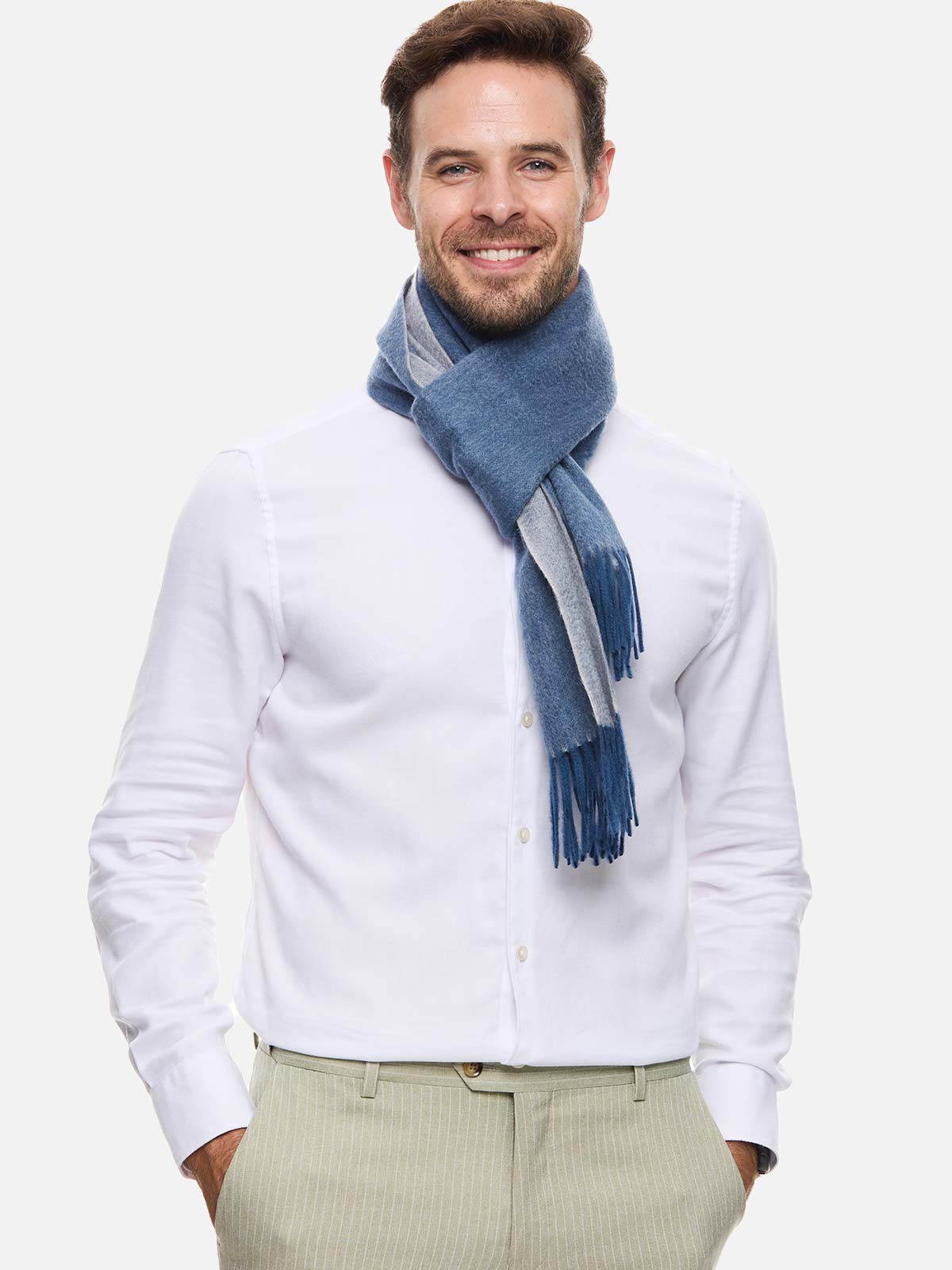 Dark Blue Reversible Mens Cashmere Scarf