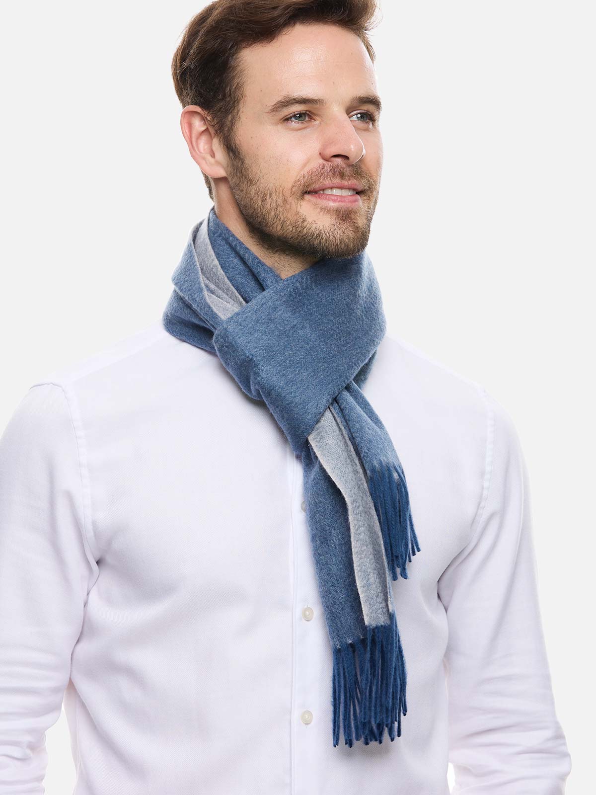 Dark Blue Reversible Mens Cashmere Scarf